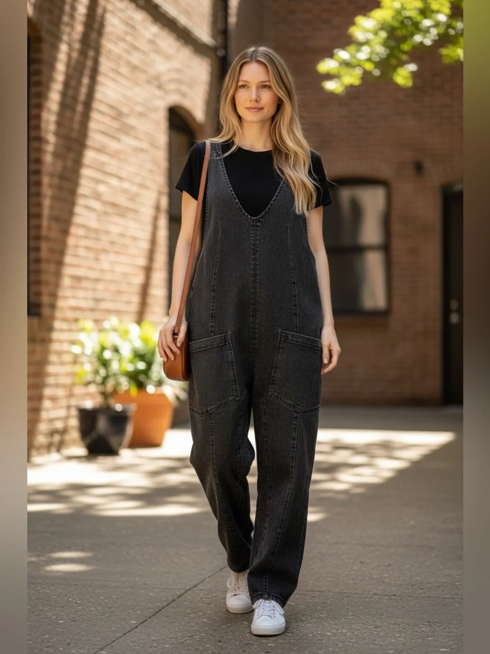 Free People We The Free High Roller Jumpsuit Women’s Size S Black Denim Romper